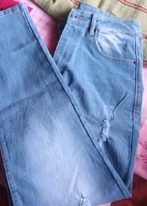 Light Wash Distressed Straight Leg Jeans