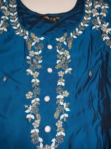 New Teal Kurta Set with digital Dupatta - XXL