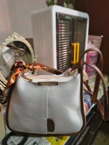 Chic White & Brown Shoulder Bag