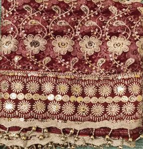 Maroon Embroidered Dupatta with Tassels