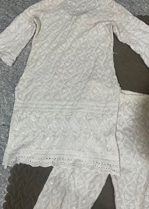 off White lace crosia Kurta Set