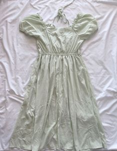 Light Green Ruffle Detail Midi Dress