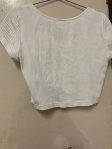 Cream Ribbed Square Neck Crop Top