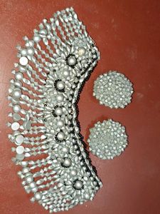 hand made Silver Beaded Necklace and Earrings Set