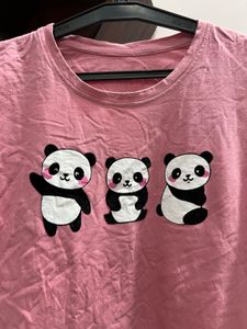 Cute Panda Print Pink T-Shirt