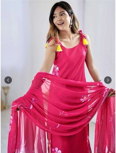 Vibrant Pink Floral Kurta Set with Dupatta