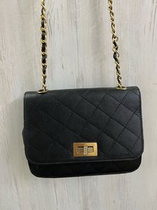 Black Sling Bag With Gold Chain