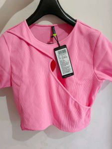 Hot Pink Ribbed Cut-Out Crop Top