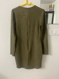 Long Sleeve Casual Olive Green Dress