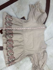 Embroidered Beige Peplum Top