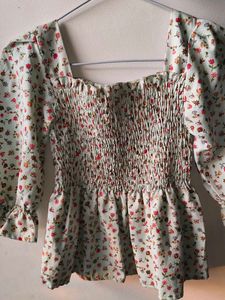 Floral Smocked Square Neck Top