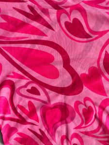Urbanic Pink Heart Print Mesh Crop Top