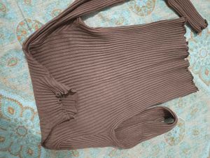 Brown Ribbed Mock Neck Top
