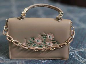 Embroidered Chain Handle Handbag