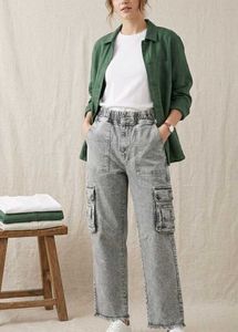 Grey Acid Wash Cargo Jeans