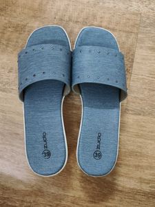 Blue Studded Slide Sandals