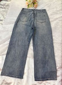 Women's Wide Leg Jeans with Rose Patch