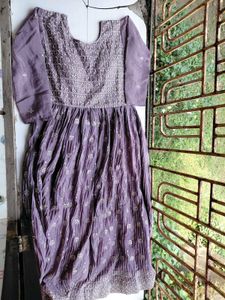 Designer Lavendar Pleated Anarkali Gown