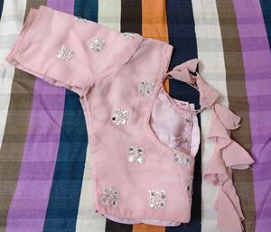 Beautiful Pink mirror Saree with  stitch Blouse