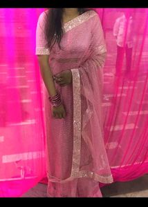 Elegant Pink Net Saree
