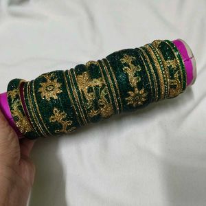 bridal Green &amp; Gold Bangles Set