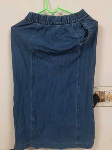 Blue Denim Midi Skirt