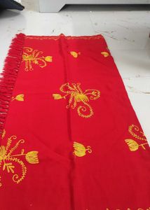 Red Embroidered wollen stole with Fringe
