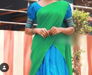 blue green fully stitched half saree