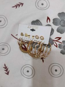 Gold Tone Hoop Earrings Set