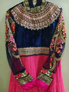 Stunning Pink &amp; Navy Embroidered Lehenga Choli