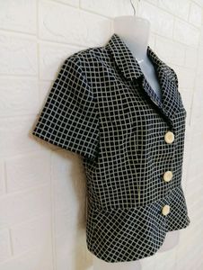 Vintage Grid Print Short Sleeve Blouse