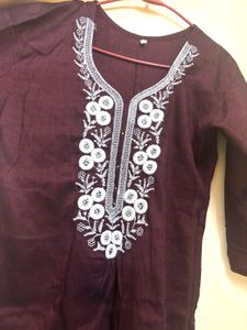 Maroon Embroidered short Kurta