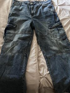 Washed Blue Cargo Jeans