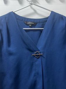 Elegant Navy Blue V-Neck Blouse