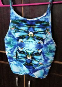 Blue Abstract Print Crop Top