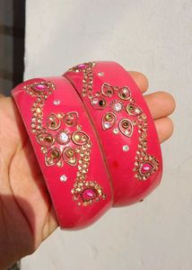 Exquisite Pink Bangles with Kundan Work