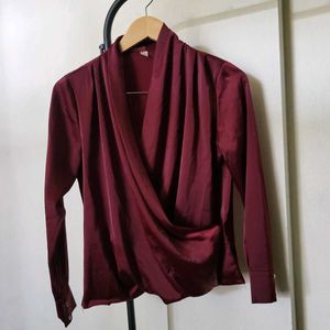 Burgundy Satin Wrap Top