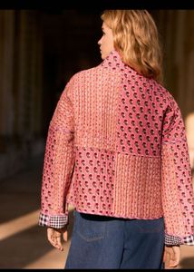 Floral Gingham Print Quilted Reversible Jacket