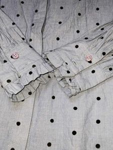 Blue Polka Dot Button-Up Blouse