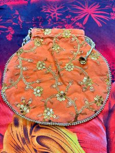 Embroidered Potli Bag with Pearls