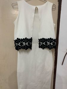 Women's White Dress with Black Lace Detail