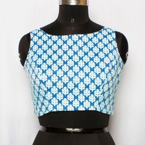 Blue Floral Print Sleeveless Blouse