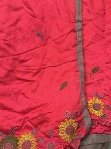 Red Embroidered Dupatta with cutwork