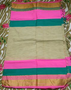 Beige Cotton Silk Saree