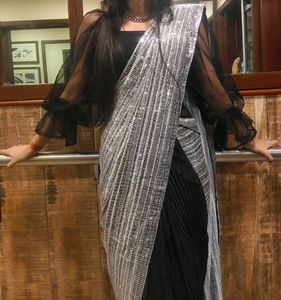 Ready To Wear Black Saree With Belt