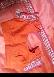 Elegant Orange Saree With Blouse Combo