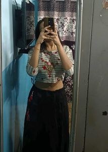 Embroidered Crop Top &amp; Skirt Set