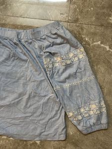 Light Blue Off-Shoulder crop Embroidered Top