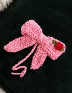 Handmade Crochet Red Bow Charm