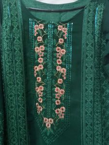 Elegant Green Embroidered Kurta with pant and dupa